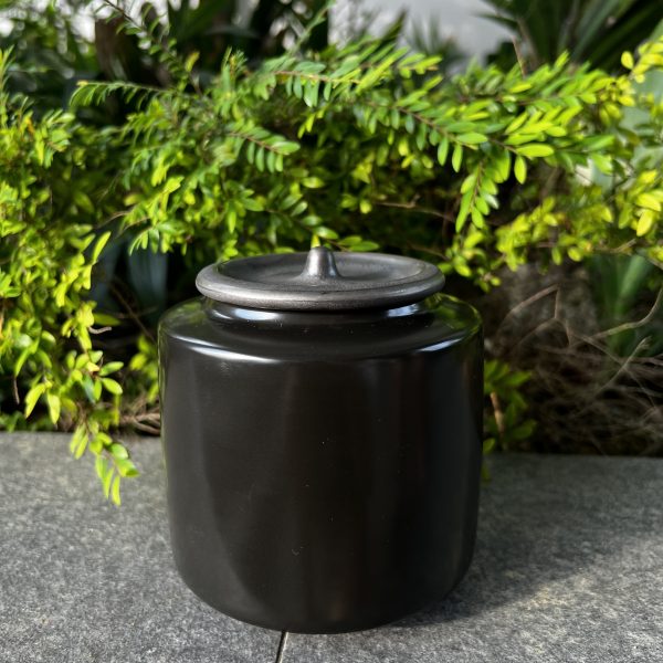 Black Pet Urn with metallic lid